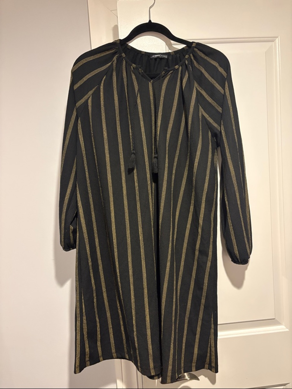 Black and Gold Stripe Long-Sleeve Shift Dress